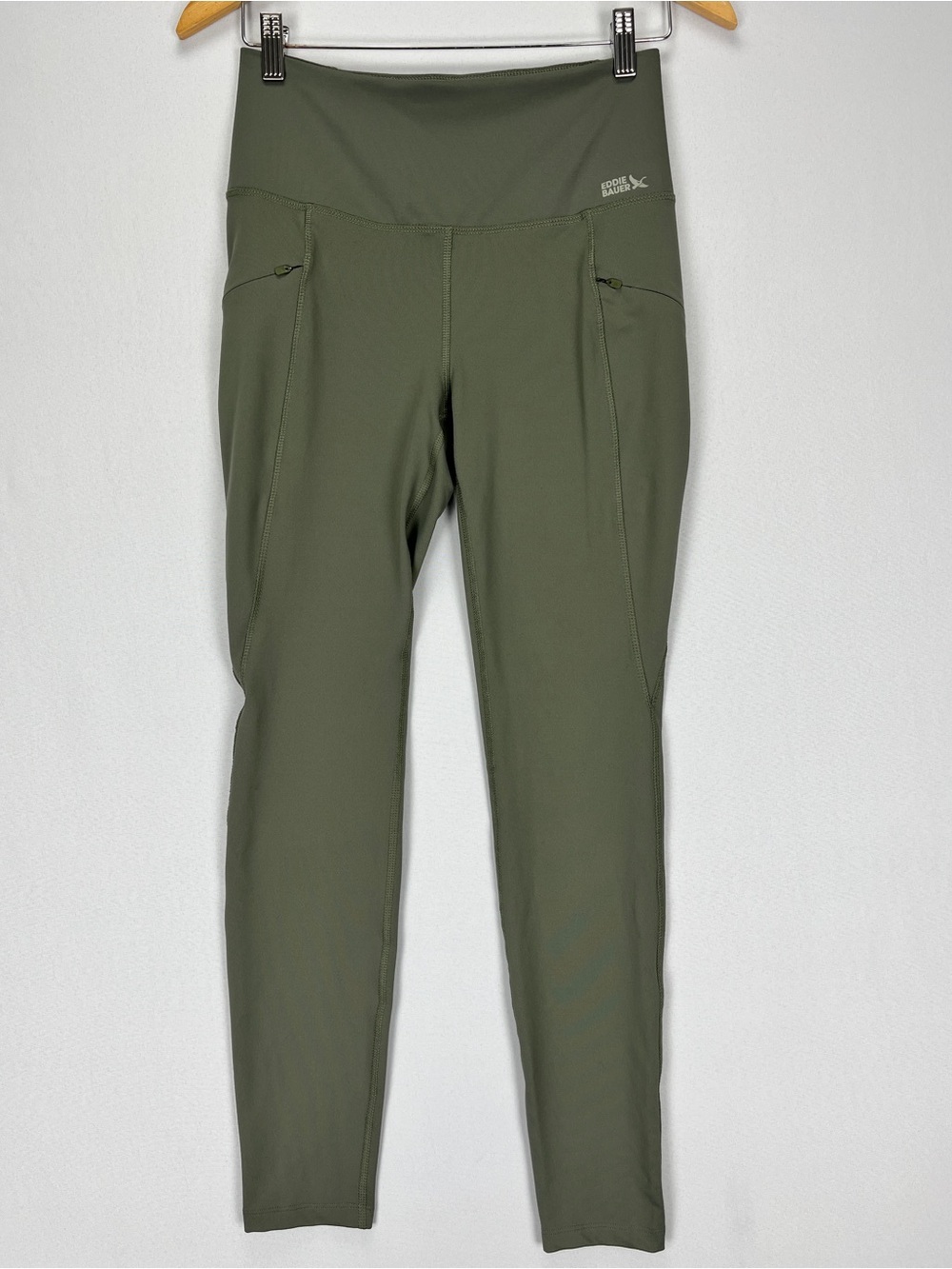 Eddie Bauer Trail Leggings Womens Size Small Olive Green Zip Pockets High Rise